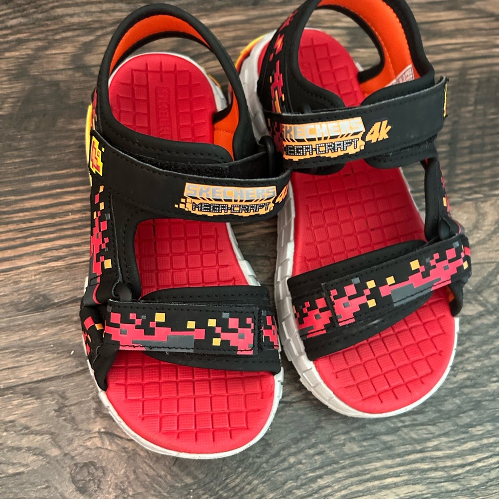 Skechers Black and Red Sporty Sandals with Velcro Straps